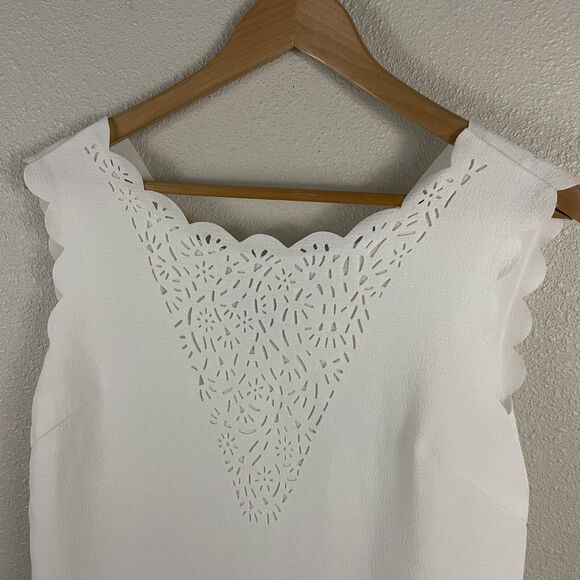 Reiss Womens 2 White Lasercut Scallop Hem Shift Dress - Picture 2 of 6